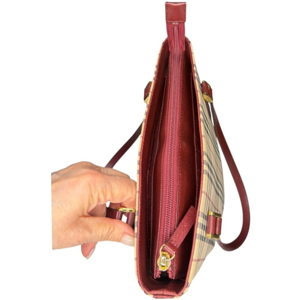 Burberry Small Haymarket Check Tote – Burgundy Trim - Picture 6 of 14